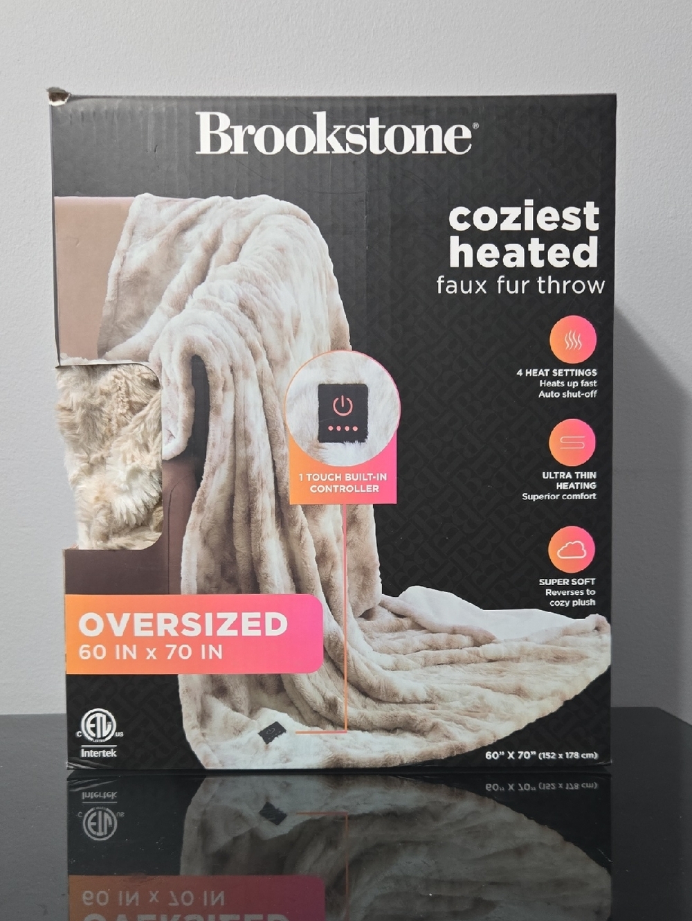 Brookstone Coziest Heated Faux Fur Throw - Cream/Tan